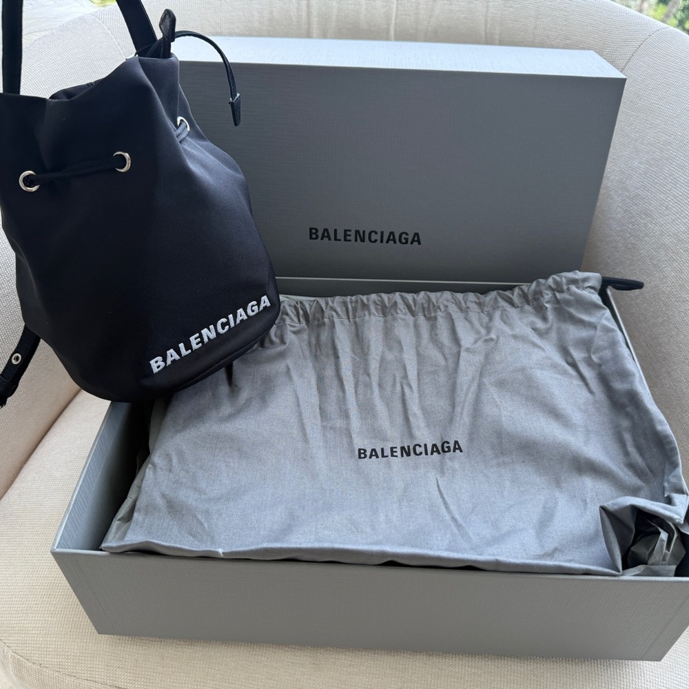 Balenciaga wheel drawstring XS Black Bucket Bag